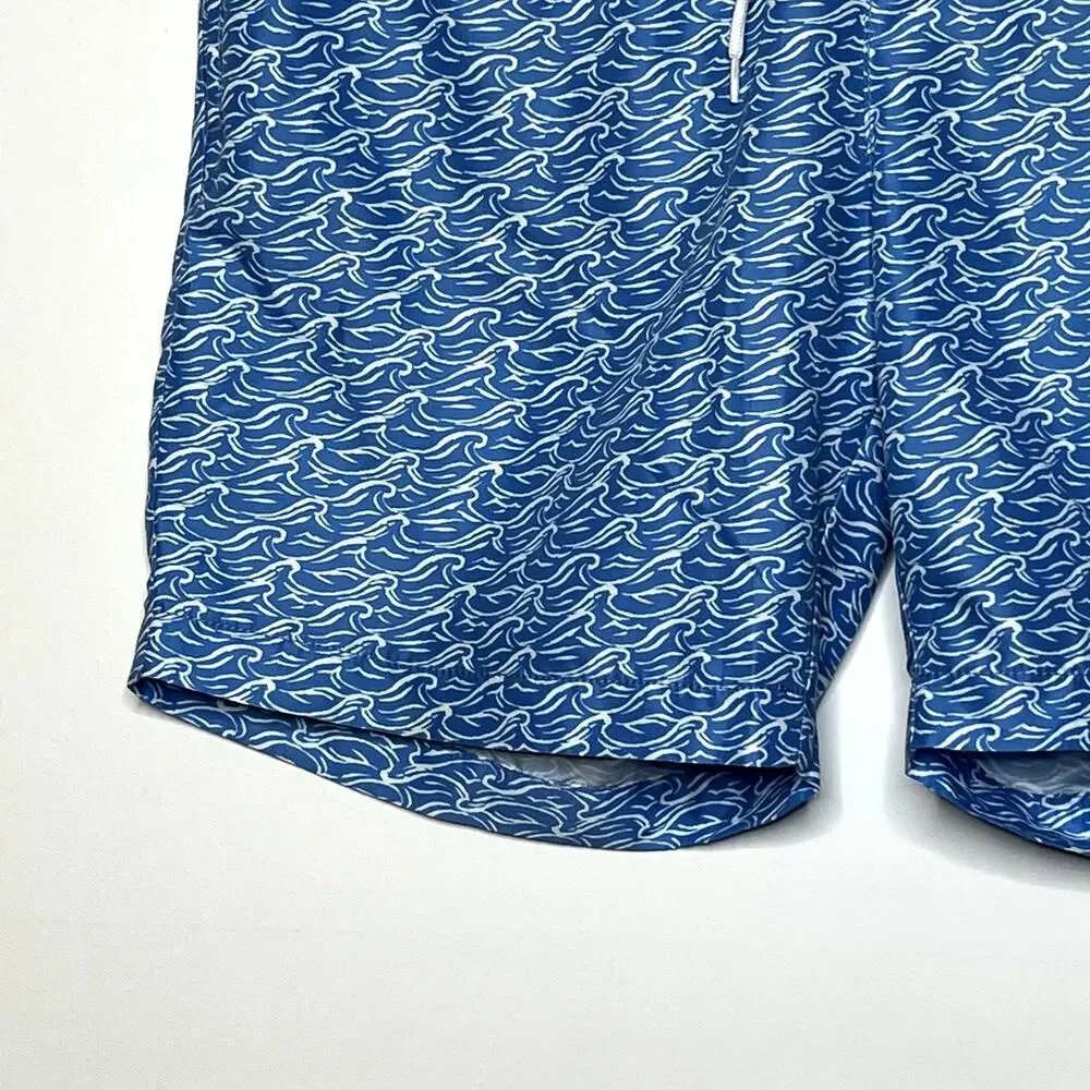 Con.Struct Tidal Wave Print Swim Shorts Blue White Mens Large Beach Pool Lake